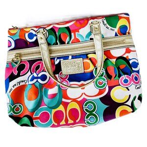 Coach Poppy Rare Vintage Bright Multicolor Gold Accents Purse Tote Style #F20080